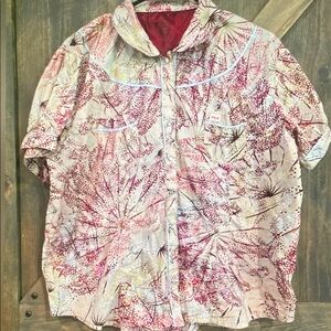 Women's Short-Sleeve Button-Down Shirt - Pink Floral